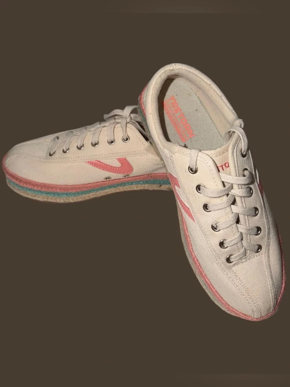 Tretorn Nylite Plus Espadrille Sneakers in Cream with Pink & Blue Accents